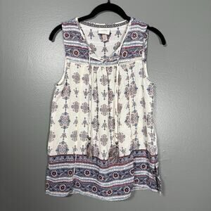 Knox Rose Women's White Boho Sleeveless Peasant Blouse - Size Small - Tassel Top